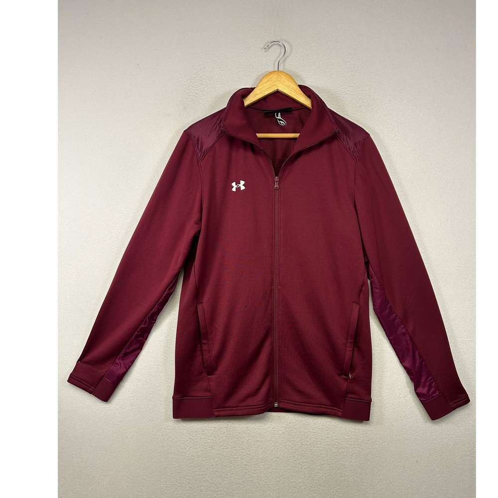 Athleisure Under Armour Mens MD Burgundy Full Zip Loose Fit Track Jacket 6631
